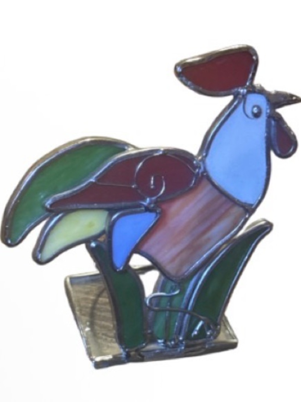 Decorative Stained Glass Rooster tealight stand - Multicolor